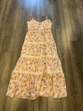 Dress Forum Peach Floral Tiered Maxi Dress
